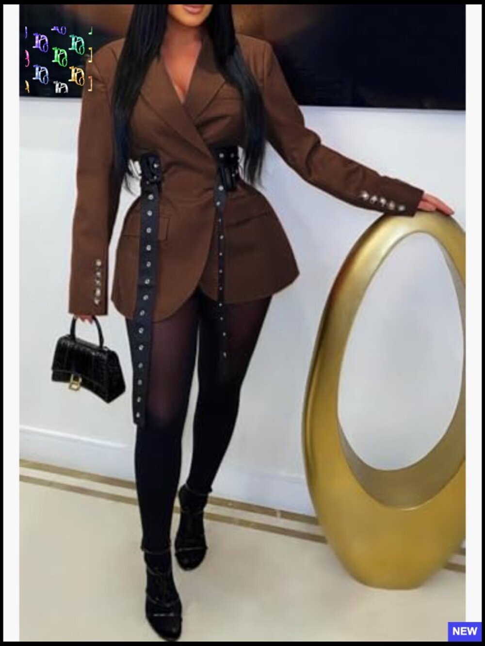 Oversized Blazer Dress Long Sleeve Belted Trench Style Fall Work Office Chic - Picture 2 of 6
